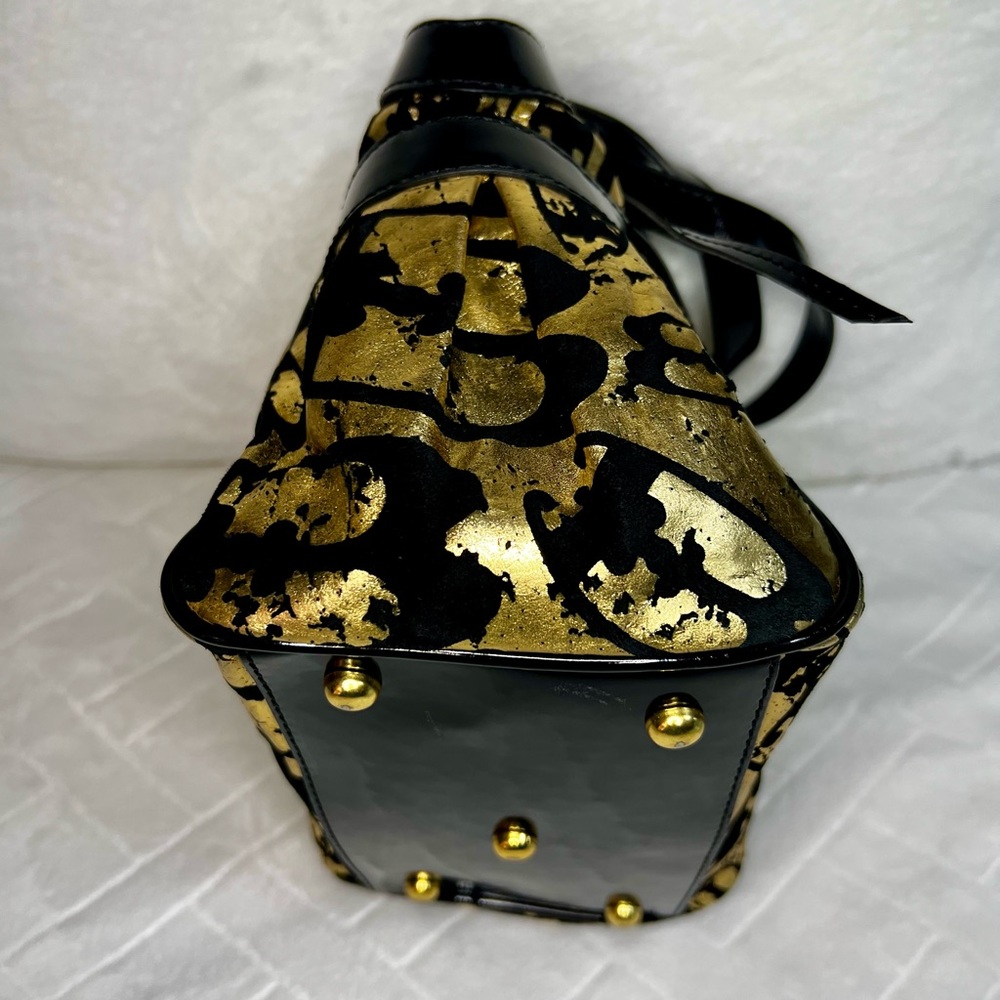 BRACCIALINI BLACK PATENT LEATHER AND GOLD HANDBAG MADE IN ITALY EUC - Picture 7 of 11